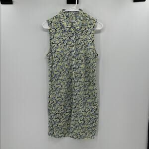 Equipment Femme Women's Collared Floral Shirt Dress with pockets - Blue/Yellow